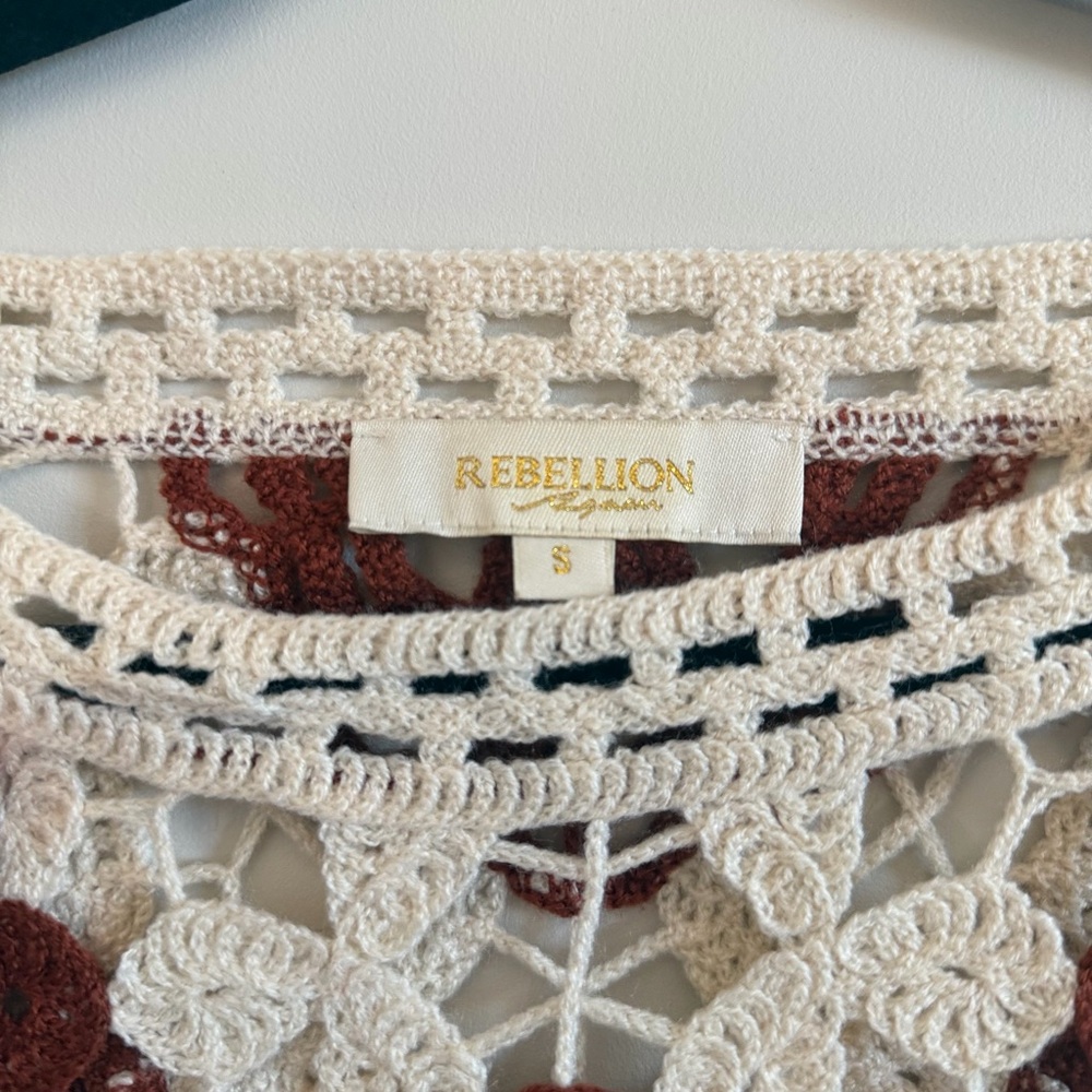 Rebellion Crochet Floral Openwork Sweater - Cream & Rust - Picture 5 of 11